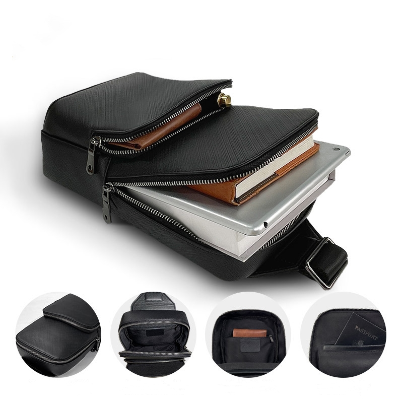 Leather Backpack Vintage - Fashion Design Black Men's Sling Chest